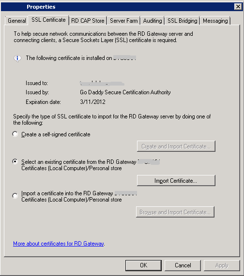 RD Gateway Manager - SSL Certificate